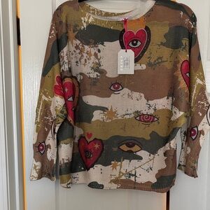 Camouflage Heart and Eye Print Sweater
